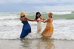 Portrait Group Of Young Asian Woman Playing With Happiness Emoti Stock Photo