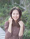 Portrait Of Beautiful Woman Smiling Happy Face Stock Photo