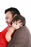 Portrait Of Happy Father And His Adorable Little Daughter.  Focu Stock Photo