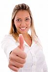 Portrait Of Smiling Manager Showing Thumb Up Stock Photo