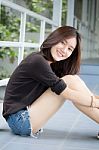 Portrait Of Thai Adult Beautiful Girl Relax And Smile Stock Photo