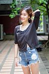 Portrait Of Thai Adult Beautiful Girl Relax And Smile Stock Photo