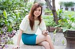 Portrait Of Thai Adult Businesswoman Beautiful Girl Relax And Smile Stock Photo