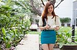 Portrait Of Thai Adult Businesswoman Beautiful Girl Relax And Smile Stock Photo
