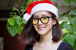 Portrait Of Thai Adult Glasses Beautiful Girl Relax And Smile Stock Photo