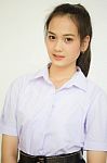 Portrait Of Thai High School Student Uniform Teen Beautiful Girl Happy And Relax, Stock Photo