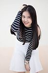 Portrait Of Thai Student Teen Beautiful Girl Relax And Smile Stock Photo