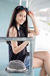 Portrait Of Thai Student Teen Beautiful Girl Relax And Smile Stock Photo