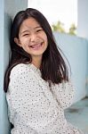 Portrait Of Thai Student Teen Beautiful Girl Relax And Smile Stock Photo
