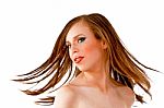 Portrait Of Woman With Fluttered Hair Stock Photo
