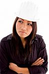 Portrait Of Young Female Architect With Crossed Arms Stock Photo