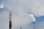Power Plant Pipes Smoking In The Sky Stock Photo