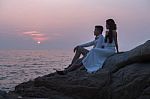 Pre Wedding Outdoor Romantic Sunset Stock Photo