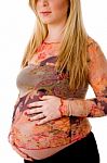 Pregnant Model Touching Her Tummy Stock Photo