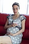 Pregnant Woman And Smart Phone Stock Photo