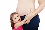 Pregnant Woman With Her Daughter Stock Photo