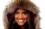 Pretty African Girl In Fur Hood Stock Photo