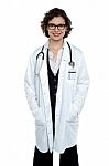 Pretty Female Doctor On White Background Stock Photo