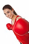 Pretty Girl Boxing Stock Photo