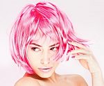 Pretty Pink Hair Woman Stock Photo