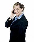 Pretty Woman On A Business Call Stock Photo