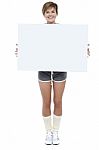 Pretty Woman Presenting Blank Whiteboard Stock Photo