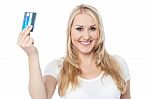 Pretty Woman Showing Credit Card Stock Photo