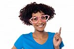 Pretty Woman Wearing Funny Heart Shaped Frame Stock Photo