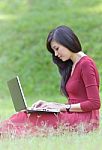 Pretty  Woman With Laptop Stock Photo