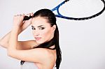 Pretty Woman With Tennis Racket Stock Photo