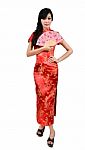 Pretty Women With Chinese Traditional Dress Cheongsam And Hole C Stock Photo