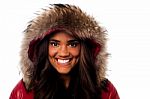 Pretty Young Girl In Fur Hood Stock Photo