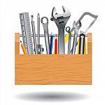 Professional Tool With Wooden Box Isolated On White Background Stock Photo