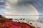 Rainbow In Lake Stock Photo