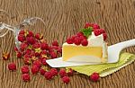 Raspberry Cheesecake With Fresh Raspberries Stock Photo