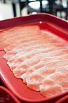 Raw Sliced Pork Preparing For Homemade Sukiyaki Stock Photo