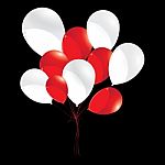 Red And White Balloons Isolated On Black Background. White And Red Balloons For Holiday And Event Stock Photo