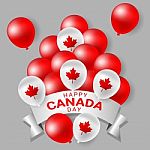 Red And White Party Balloons For National Day Of Canada Stock Photo