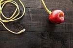 Red Apple Connected To A Data Network Stock Photo