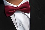 Red Bow Tie On White Shirt Stock Photo