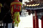 Red Chines Lanterns In Temple Background Stock Photo