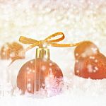 Red Christmas Ball With Bokeh In Merry Metal Tone Stock Photo