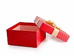 Red Empty Gift Box With Gold Ribbon Clipping Path Stock Photo