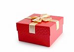Red Gift Box And Gold Ribbon Isolated Stock Photo