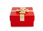 Red Gift Box And Ribbon Isolated Stock Photo