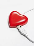 Red Heart Connect With USB Stock Photo