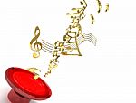Red Loudspeaker With Golden Note Stock Photo