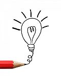 Red Pencil Drawing Light Bulb Stock Photo