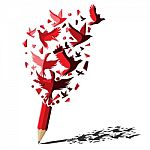 Red Pencil With Birds Freedom Concept Stock Photo