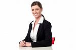 Relaxed Smiling Corporate Woman Stock Photo
